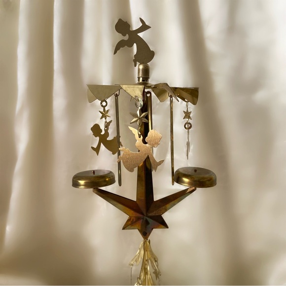 Vintage 50s Swedish Angel chimes bells Christmas decor gold candle musical - Picture 3 of 6